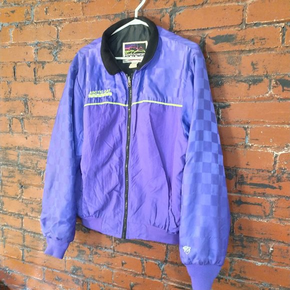 vintage Arctic Cat neon purple checker zip-up winter jacket - Picture 2 of 9